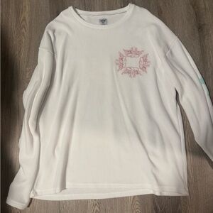 White Long Sleeve Shirt with Pink Floral Design
